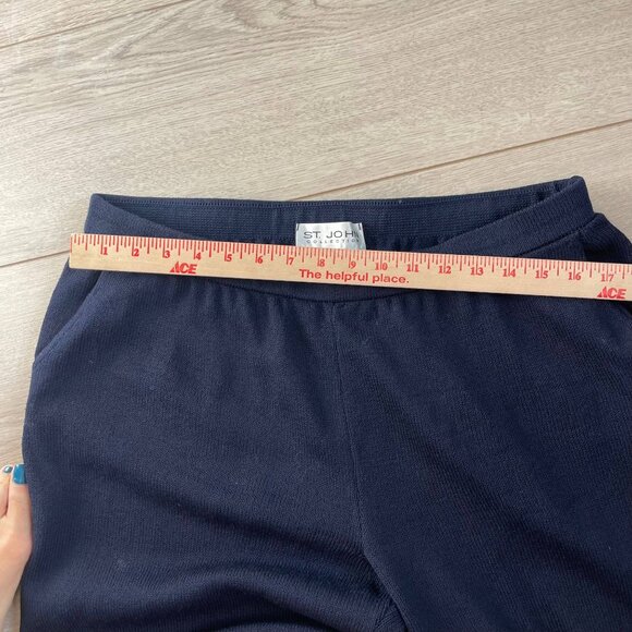 St. John Flat Front Knit Dress Pants Women's Size 14 Short Navy Blue - Picture 9 of 10